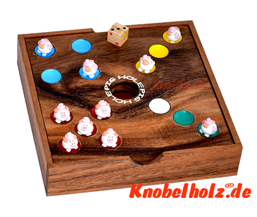 Schweinchenspiel  Pig Hole Würfelspiel mit Schweinchen wooden game Samena