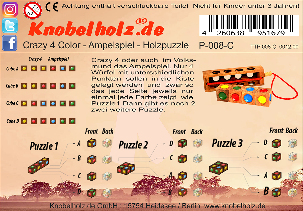 Lösung für das Holzpuzzle Crazy 4 das Ampelspiel zum ausdrucken oder downloaden