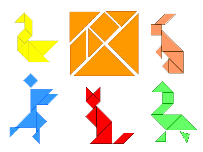 Tangram Figuren mit Hilfslinien zum puzzeln