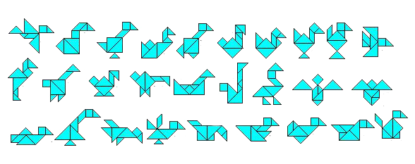 Tangram Figuren mit Hilfslinien zum puzzeln