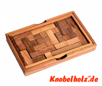 Yasumi Tetris Box aus Holz mit Pentominoes Puzzle Teilen zum knobeln in 2d und 3d Puzzle in Maßen 14,0 x  9,5 x 2,5 cm samanea Holzpuzzle, monkey pod