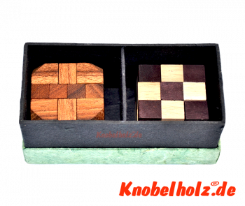 2 Holzpuzzle in Papierbox zum verschenken Puzzle aus Holz Sammlung in Geschenkbox