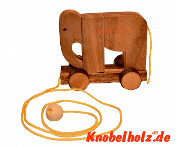 Kinder Ziehtier Elefant aus Holz, kleines leichtes Kinder Holzpuzzle als Tier zum hinter her ziehen