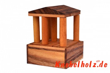 Acropolis Puzzle aus Holz mit diversen Teilen zum knobeln mit Box in den Maßen 10,0 x 10,0 x 6,5 cm, monkey pod puzzle