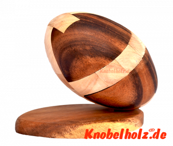 American Rugby Ball Puzzle large mit Standfuss, 3D Interlock, Knobelspiel Puzzle aus Holz mit den Maßen 14,0 x 9,0 x 11,5 cm samanea wooden brain teaser