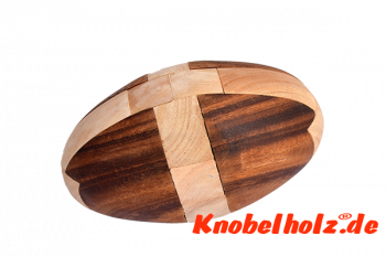 American Rugby Ball Puzzle small 3D Interlock, Knobelspiel Puzzle aus Holz mit den Maßen 10,0 x 6,2 x 6,2 cm samanea wooden brain teaser