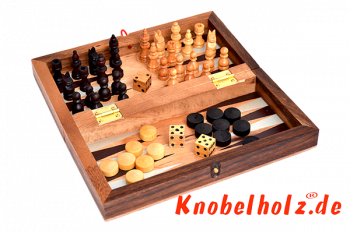 Backgammon Würfelspiel mit Schach als Spielesammlung in einem Strategiespiel und Unterhaltungsspiel mit den Maßen 11,4 x 22,5 x 6 cm