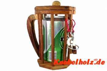 Bierdosenpuzzle 600 ml dont break the bottle Holzpuzzle für Freunde, Geschenk Puzzle, Geduld Puzzle, Denkspiel in den Maßen 29,0 x 9,5 x 9,5 cm, samanea brain teaser puzzle