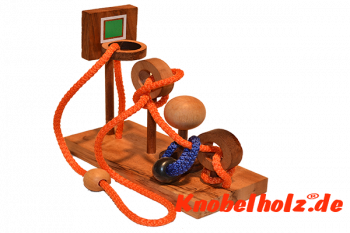 NBA Basketball Schnurpuzzle, Basketball Holz Puzzle, Denkspiel Knobelaufgabe in den Maßen16,0 x 7,0 x 16,0 cm, Samanea wood brain teaser