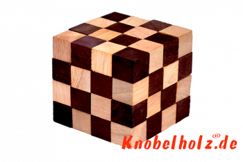 Cobra Cube blauer Schlangenwürfel 4x4x4 3D Puzzle für eine Person in den Maßen 6,0 x 6,0 x 6,0 cm, samanea wooden puzzle brain teaser
