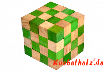 Cobra Würfel Snake Cube grün Schlangenwürfel 4x4x4 large 3D Puzzle für eine Person in den Maßen 8,0 x 8,0 x 8,0 cm, samanea wooden puzzle brain teaser