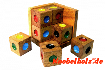 crazy 6 cube colour match puzzle rubik cube aus holz knobelspiel ampelspiel in den Maßen 6,0 x 6,0 x 6,0 cm samanea wooden brain teaser 