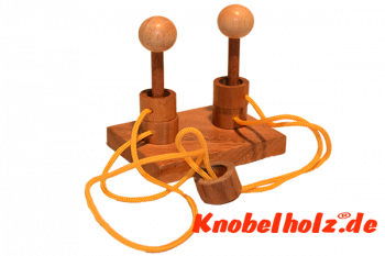 Double Mushroom large, Pilone Holz Schnurpuzzle Denkspiel Knobelaufgabe in den Maßen 7,5 x 14,0 x 9,0 cm, Samanea wood brain teaser