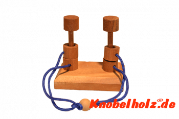 Double Mushroom, Pilone Holz Schnurpuzzle Denkspiel Knobelaufgabe in den Maßen 5,8 x 12,0 x 8,7 cm, Samanea wood brain teaser