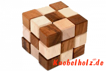 Fancy Snake Cube Schlangenwürfel large 3D Puzzle für eine Person in den Maßen 7,5 x 7,5 x 7,5 cm, samanea wooden puzzle brain teaser