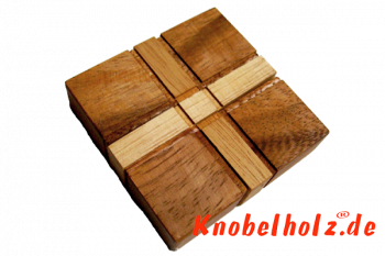 Flying Cross Puzzle aus Holz brain teaser Tricky Puzzle in den Maßen 13,0 x 12,8 x 2,8 cm, monkey pod puzzle