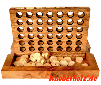Vier Gewinnt mit Chips aus Holz, Connect Four Chips Strategy Vier in einer Reihe, Bingo Samanea Holz Strategie Spiel mit Chips mit den Maßen 24,0 x 18,5 x 6 cm , connect four monkey pod bingo