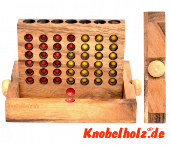 Vier in einer Reihe, Bingo 4 Box Strategiespiel Connect Four Samanea Holzspiel für 2 Spieler mit den Maßen 19,5 x 15,5 x 3,5 cm, connect 4 in wooden box Monkey Pod