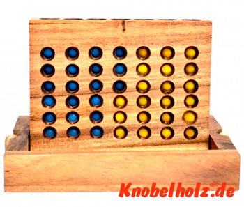 Connect Four Bingo 4 Box Strategiespiel Samanea Holzspiel für 2 Spieler mit den Maßen 17,5 x 12,8 x 3,0 cm, connect 4 in wooden box Monkey Pod