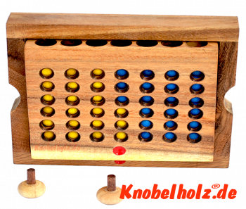 Vier Gewinnt, Bingo Box Strategiespiel Connect Four Samanea Holzspiel für 2 Spieler mit den Maßen 17,5 x 12,8 x 3,0 cm, wooden box samanea