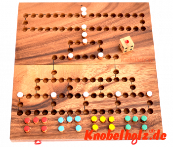 Barrikade, Malefiz, Blockade Klappbrett medium Würfelspiel aus Samanea Holz mit den Maßen 30,0 x 14,5 x 3,5 cm , barricade wooden game flip board monkey pod