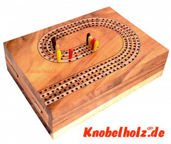Cribbage klassisches Karten Würfelspiel für 4 Personen in Samanea Wooden Klappbrett Holz Box