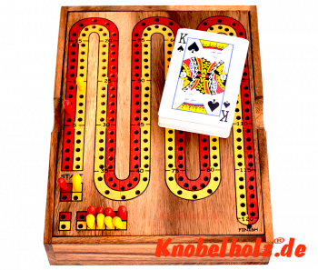 Cribbage Box mit Spielkarten für 2 Personen oder 2 Teams, Cribbage in Samanea Wooden Holz Box