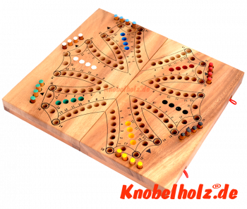 Tock Tock Spielbrett, Holzspiel für 6 Spieler ist ein Unterhaltungsspiel mit Spielkarten in den Maßen 25,8 x 25,8 x 2,5 cm Tock Samanea wooden box