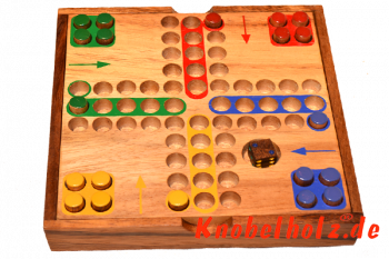 Ludjamgo 6 und nach Haus Würfelspiel Box mit Stiften Reisevariante mit der ganzen Familie in Maßen 13,8 x 13,8 x 3,2 cm, ludo pins samanea wooden game