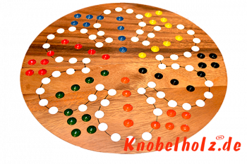 Ludjamgo 6 und nach Haus Würfelspiel Rund für 6 Spieler mit der ganzen Familie in Maßen 32,0 x 32,0 x 3,5 cm, ludo bord balls samanea wooden game