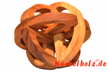 Global Holzpuzzle medium 3D Puzzle für eine Person in den Maßen 9,0 x 9,0 x 9,0 cm, samanea wooden puzzle brain teaser