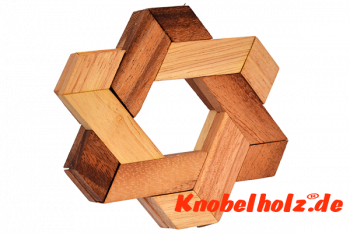 Hexenring Asterix Holzspiel Hexagramm Puzzle Knobelspiel aus Holz in den Maßen 11,8 x 11,8 x 2,0 cm samanea wooden brain teaser 