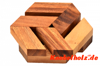 Infinity Hexagot Puzzle Interlock Knobelspiel in Holz mit den Maßen 9,5 x 9,5 x 2,7 cm samanea wooden brain teaser