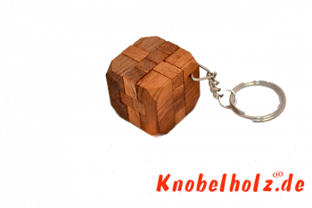 Diamond Cube Puzzle als Schlüsselanhänger Puzzle aus Holz in den Maßen 2,8 x 2,8 x 2,8 cm, monkey pod brain teaser