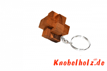 Notec der Teufelsknoten als Schlüsselanhänger Puzzle aus Holz in den Maßen 3,0 x 3,0 x 3,0 cm, monkey pod brain teaser