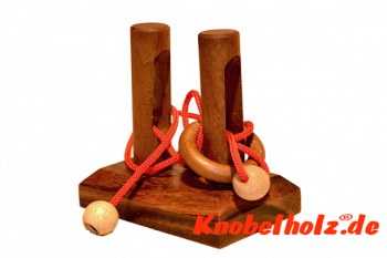 Lord of the Ring 2, Lord of the Ring Holz Schnurpuzzle Denkspiel Knobelaufgabe in den Maßen 9,0 x 6,0 x 6,0 cm, Samanea wood brain teaser