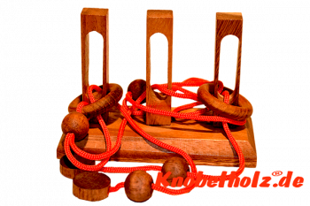 Lord of the Ring 3, Lord of the Ring Holz Schnurpuzzle Denkspiel Knobelaufgabe in den Maßen11,8 x 5,8 x 8,5 cm, Samanea wood brain teaser