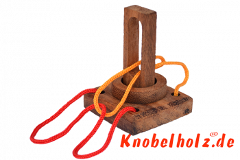 Crazy Ring Puzzle mit Schnur, hier werden die Schlaufen nicht zerschnitten um den Ring zu befreien