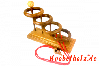 4 Ring Leiter Four Ring Schnurpuzzle Holzpuzzle mit Standfuß 
