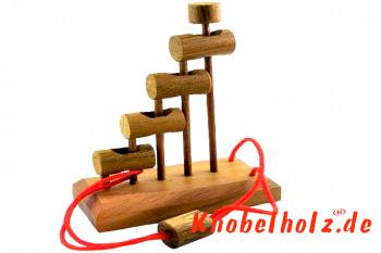 4 Ring Step Schnurpuzzle aus Holz und Standfuß bringe die Schnur aus den 4 Ringen herraus