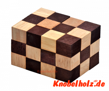 Blind Snake Cube der Schlangenwürfel mite ienem Ende der Würfelschlange im inneren des Würfels Samanea Puzzle mit Maßen 8,0 x 6,0 x 6,0 cm Monkey Pod wood