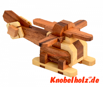 Helicopter Holz Hubschrauber ein Kinderpuzzle einfach bis mittel schwer, design holzpuzzle Knobelspiel in den Maßen 14,5 x 10,0 x 9,0 cm samanea , monkey pod 