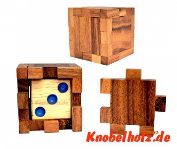 hide dice puzzle, der würfel in dem Holzwürfel als Kinderpuzzle mit 7 Teilen in den Maßen 6,0 x 6,0 x 6,0 cm samanea , monkey pod