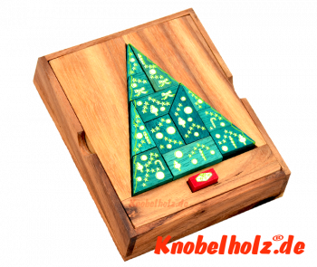 Weihnachtsbaum Puzzle in Holzbox als Weihnachtsgeschenk um einen Tannenbaum selber zu puzzeln in Maßen 18,0 x 15,0 x 3,2 cm samanea Holzpuzzle monkey pod