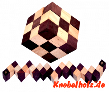 Snake Cube Nature Braun medium Puzzle der Level Box aus Holz, einer der 6 Schlangenwürfel aus der Snake Cube Levelbox, eine Puzzle Sammlung die Würfelschlange in den Maßen 6,0 x  6,0 x 6,0 cm Samanea Holz, Monkey Pod