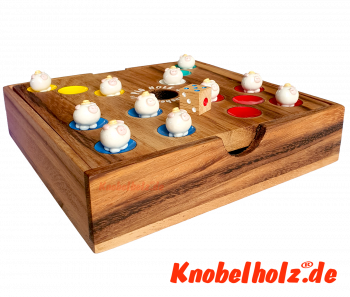 Pig Hole Schweinchenspiel, Pig Hole, Schweinchenspiel, Würfelspiel, Kinderspiel, Familienspiele in einer Spielebox in den Maßen 18,0 x 18,0 x 5,5 cm, big hole samanea wooden game
