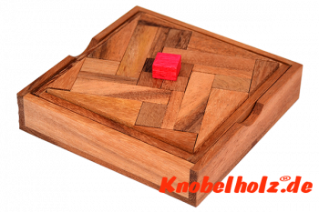 Red Cube Puzzle Box Holz Knobelspiel in Holzbox mit den Maßen 13,0 x 13,0 x 2,8 cm samanea wooden brain teaser 