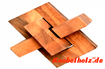 Seemanns Holzknoten 3 Holzpuzzle CCO tricky mit 3 Teilen Wooden IQ Puzzle, Geduld Puzzle, Denkspiel in den Maßen 8,5 x 8,5 x 8,5 cm, samanea brain teaser puzzle