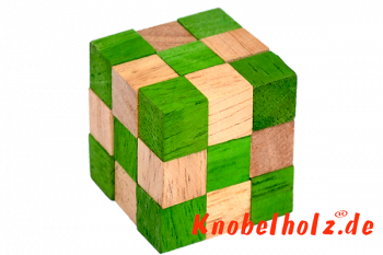 Snake Cube Schlangenwürfel Grün 3D Puzzle für einen Spieler in den Maßen 4,5 x 4,5 x 4,5 cm, samanea wooden puzzle brain teaser