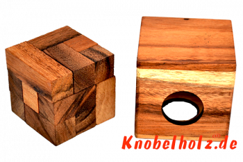 Soma Würfel medium Holzpuzzle tricky mit 7 Teilen Wooden IQ Puzzle, Geduld Puzzle, Denkspiel in den Maßen 7,0 x 7,0 x 7,2 cm, samanea brain teaser